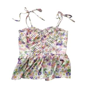 Pastel Floral Frilled Tie-strap Peplum Top